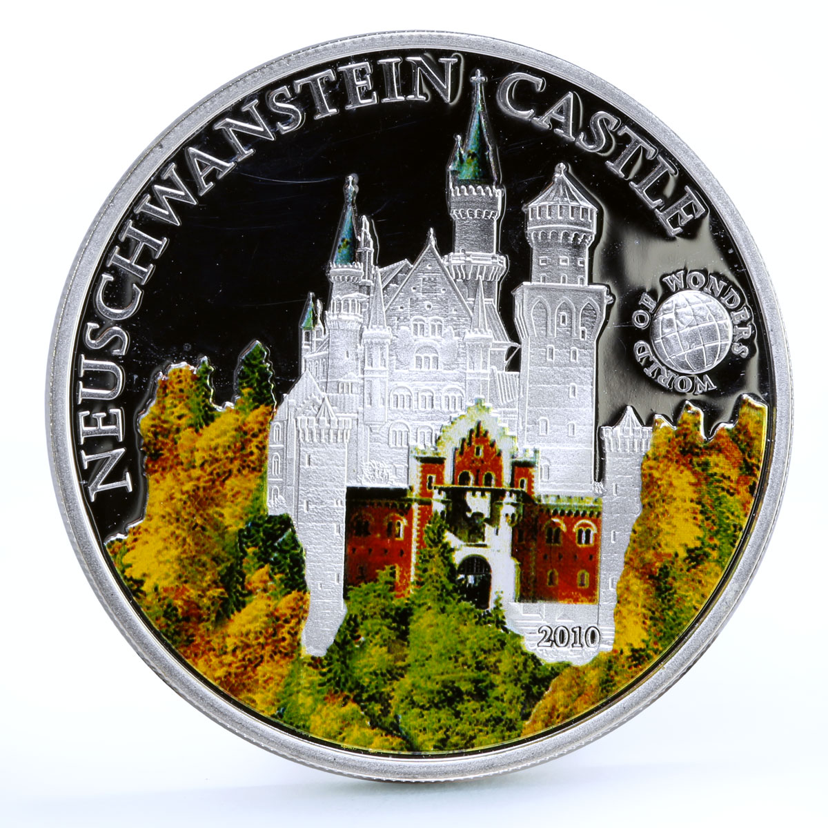 Palau 5 dollars World of Wonders Neuschwanstein Castle Architecture Ag coin 2010