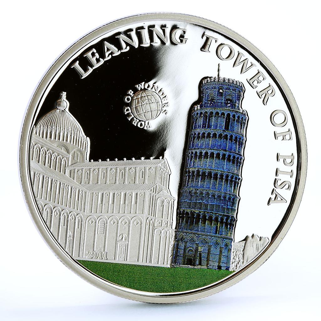 Palau 5 dollars World of Wonders Leaning Tower of Pisa Architecture Ag coin 2011