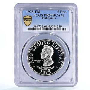 Philippines 5 piso Ferdinand Marcos PR69 PCGS nickel coin 1975