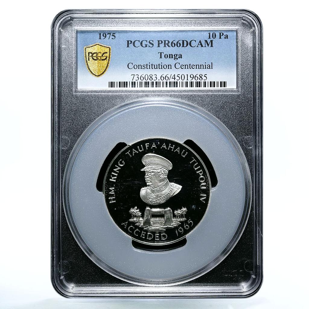 Tonga 10 paanga 100 Years of Constitution General Bust PR66 PCGS Ag coin 1975