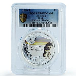 Australia 1 dollar Antarctic Territory Husky Dog Animals PR69 PCGS Ag coin 2010
