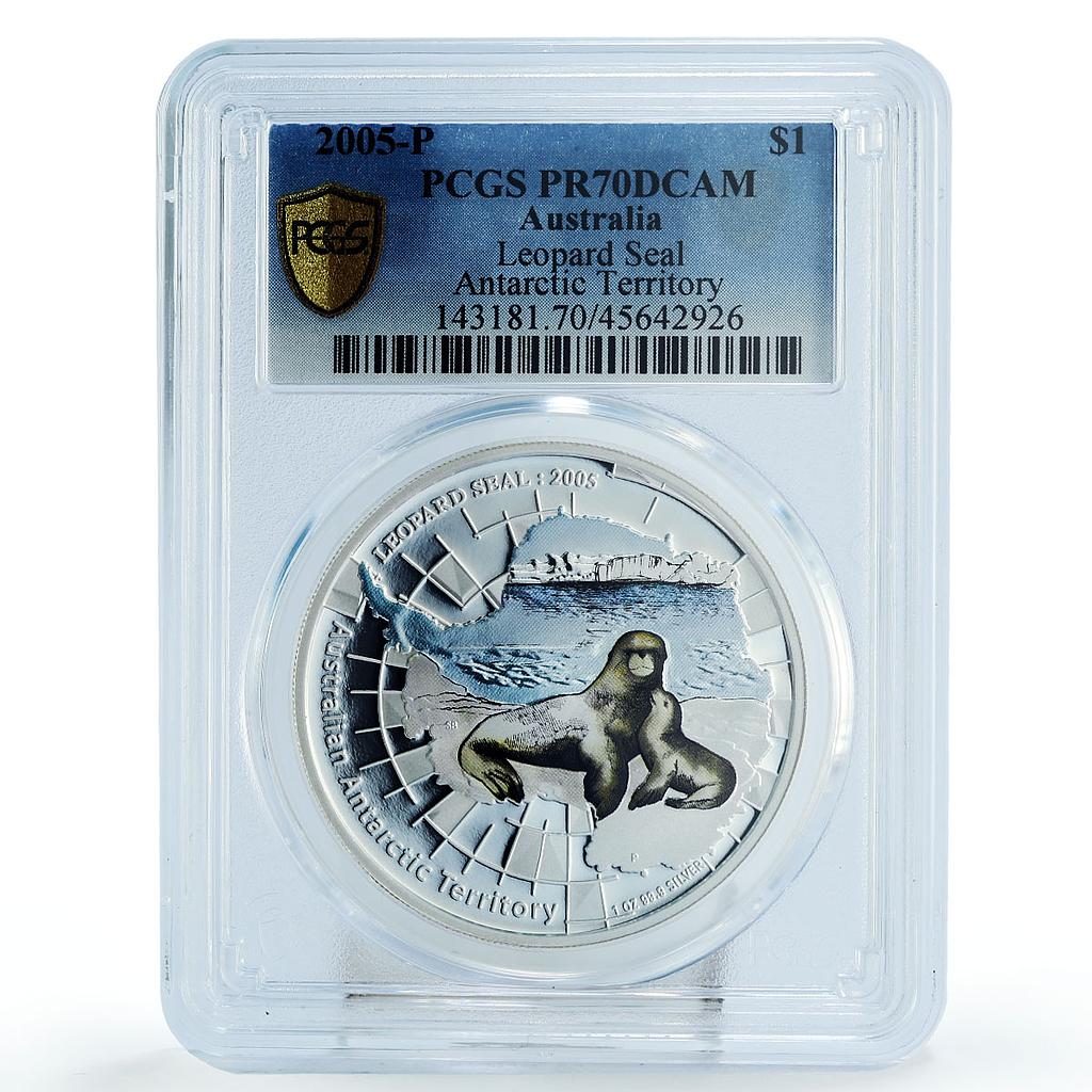 Australia 1 dollar Antarctic Territory Leopard Seal Fauna PR70 PCGS Ag coin 2005