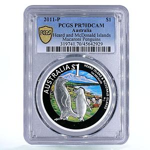 Australia 1 dollar McDonald Islands Penguins Fauna PR70 PCGS silver coin 2011