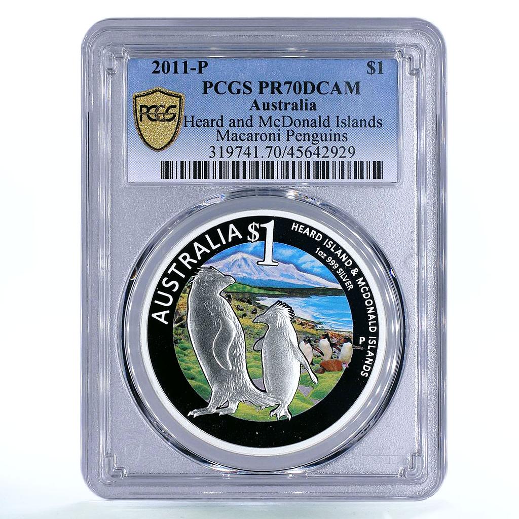 Australia 1 dollar McDonald Islands Penguins Fauna PR70 PCGS silver coin 2011