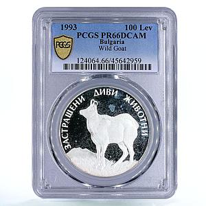 Bulgaria 100 leva Endangered Wildlife Wild Goat Fauna PR66 PCGS silver coin 1993