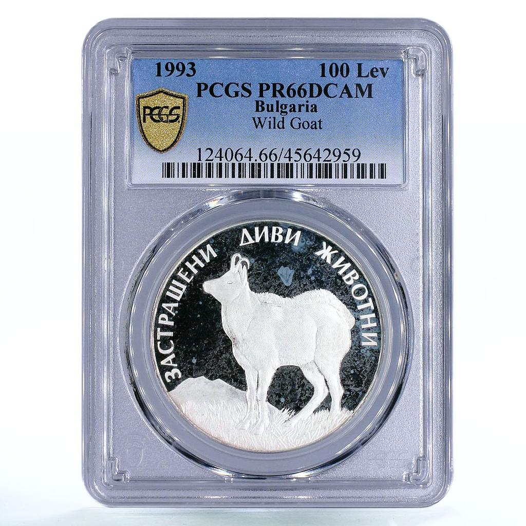 Bulgaria 100 leva Endangered Wildlife Wild Goat Fauna PR66 PCGS silver coin 1993