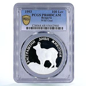 Bulgaria 100 leva Endangered Wildlife Wild Goat Fauna PR68 PCGS silver coin 1993
