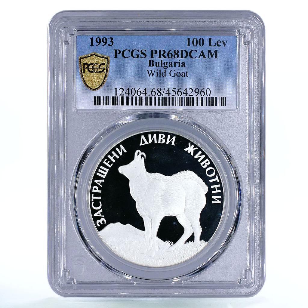 Bulgaria 100 leva Endangered Wildlife Wild Goat Fauna PR68 PCGS silver coin 1993