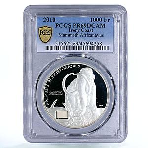 Ivory Coast 1000 francs Ancient Animals Mammoth Fauna PR69 PCGS silver coin 2010