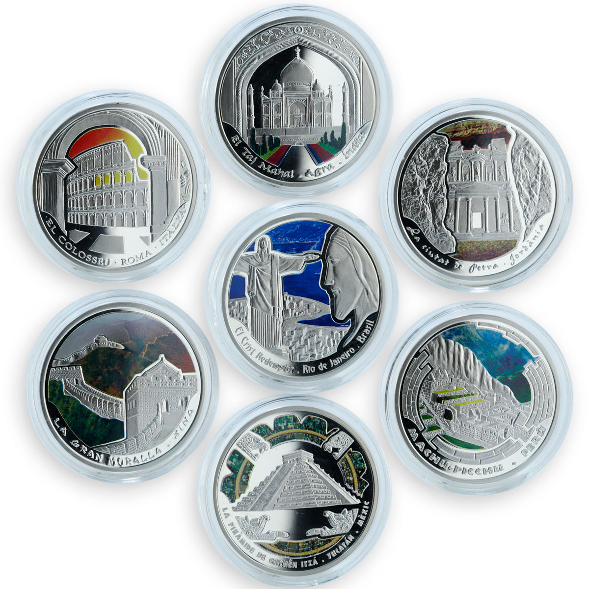 Andorra set of 7 coins 10 dinars Wonders of World UNESCO colorized silver 2009