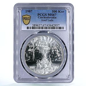 Czechoslovakia 500 korun Painter Josef Lada MS67 PCGS silver coin 1987