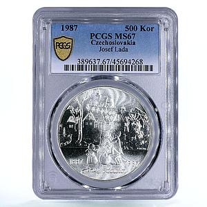 Czechoslovakia 500 korun Painter Josef Lada MS67 PCGS silver coin 1987