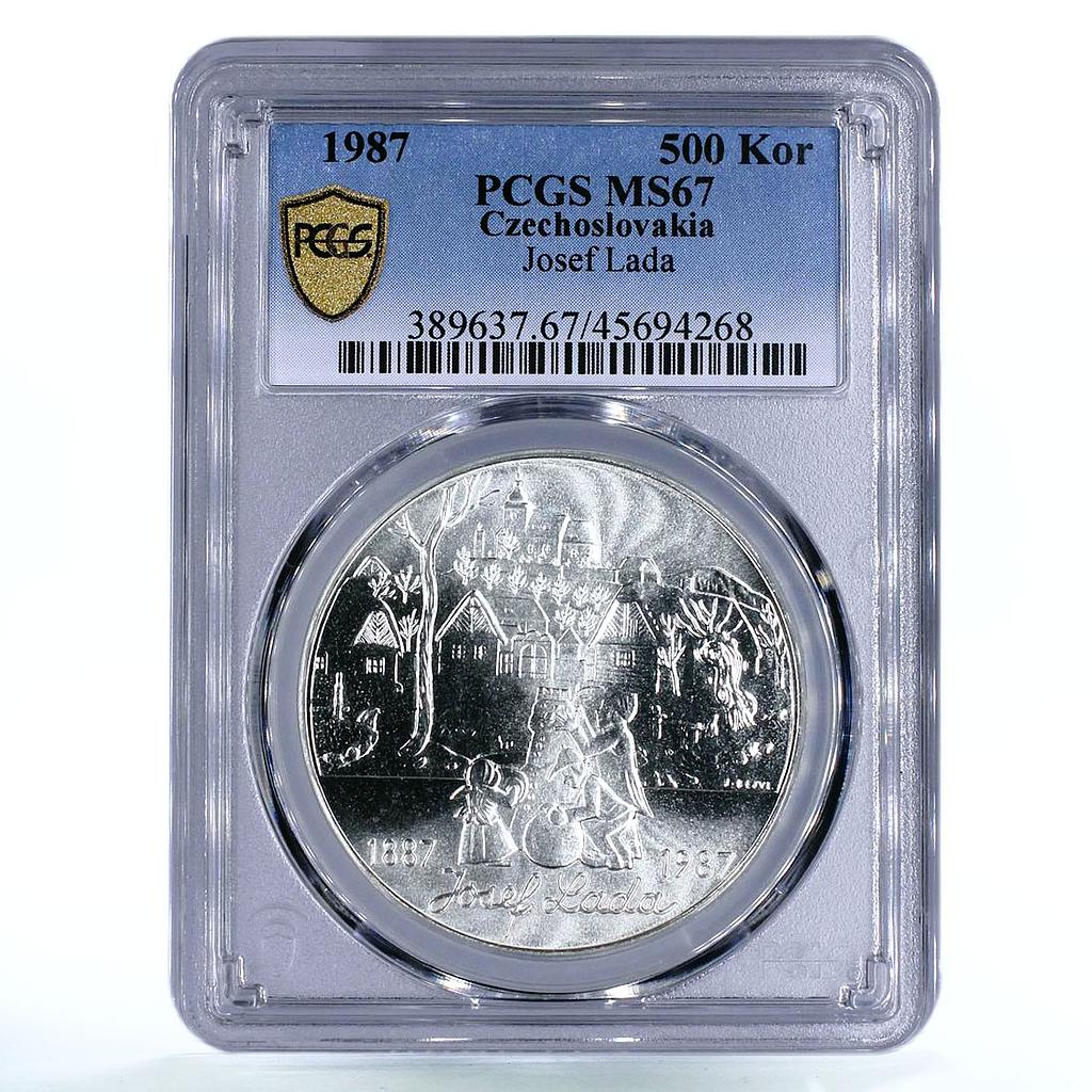 Czechoslovakia 500 korun Painter Josef Lada MS67 PCGS silver coin 1987