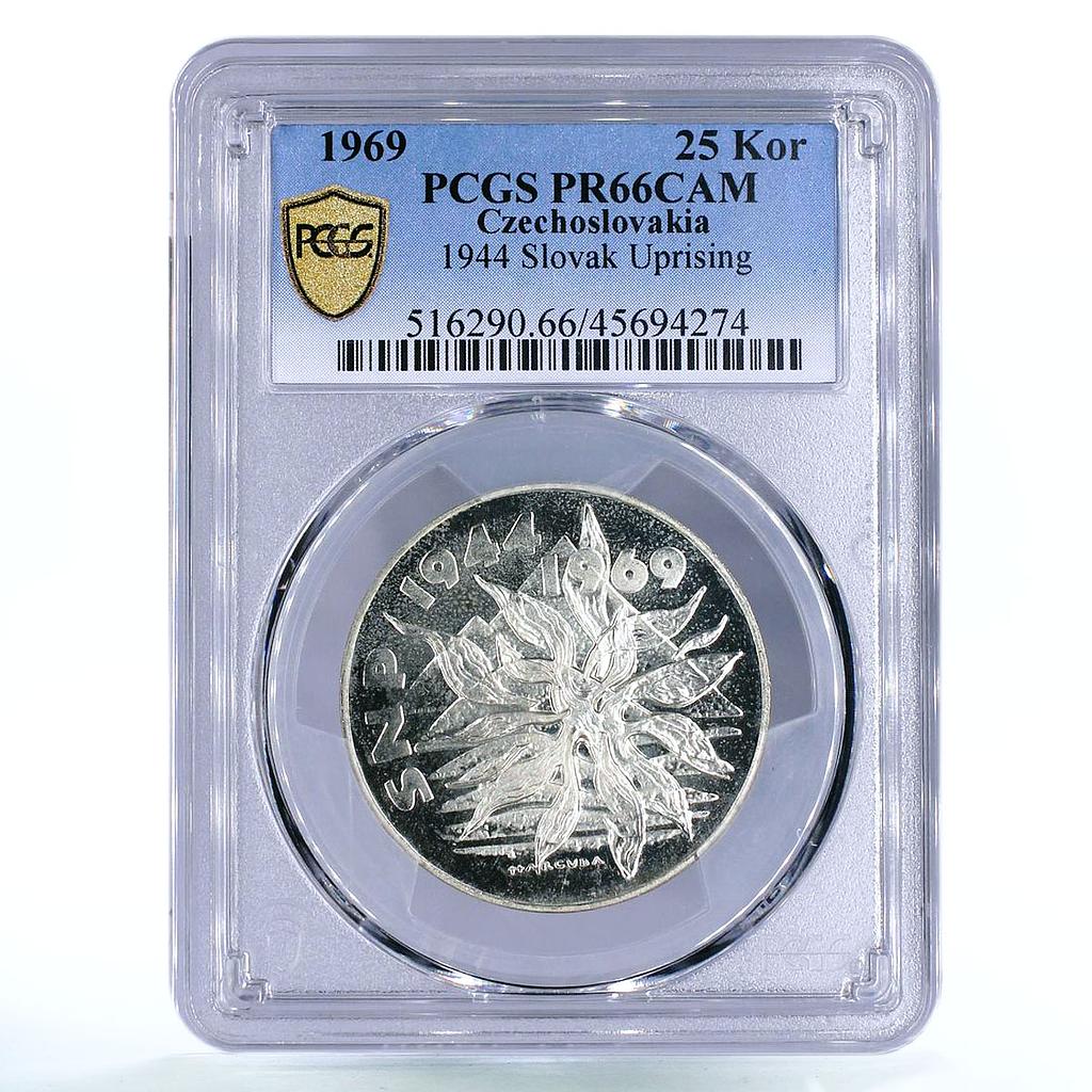 Czechoslovakia 25 korun 25 Years of Slovak Uprising PR66 PCGS silver coin 1969