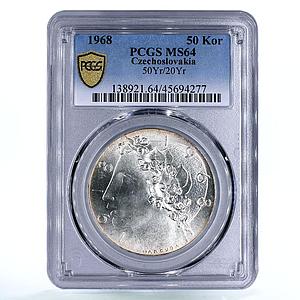 Czechoslovakia 50 korun 50th Jubilee of Independence MS64 PCGS silver coin 1968
