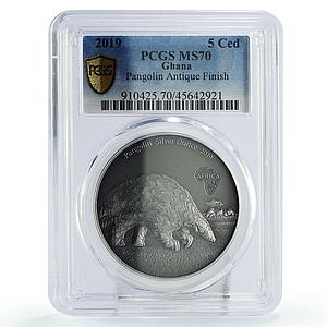 Ghana 5 cedis Endangered Wildlife Pangolin Fauna MS70 PCGS silver coin 2019