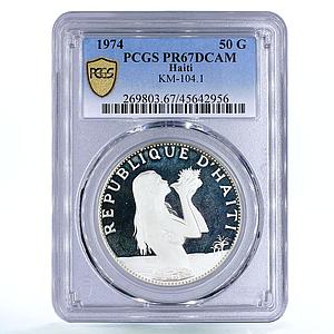 Haiti 50 gourdes The Mermaid Woman Beach Shell PR67 PCGS silver coin 1974