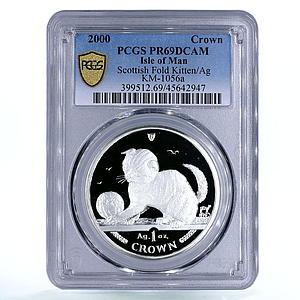 Isle of Man 1 crown Home Pets Scottish Cat Animals PR69 PCGS silver coin 2000