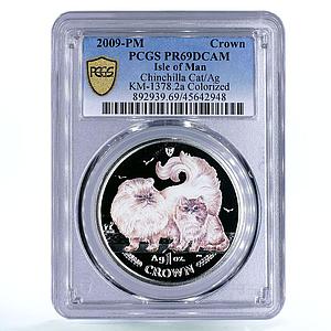 Isle of Man 1 crown Home Pets Chinchilla Cat Animals PR69 PCGS silver coin 2009