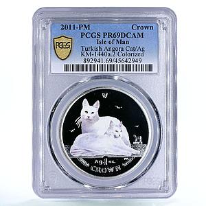 Isle of Man 1 crown Home Pets Turkish Cat Animals PR69 PCGS silver coin 2011