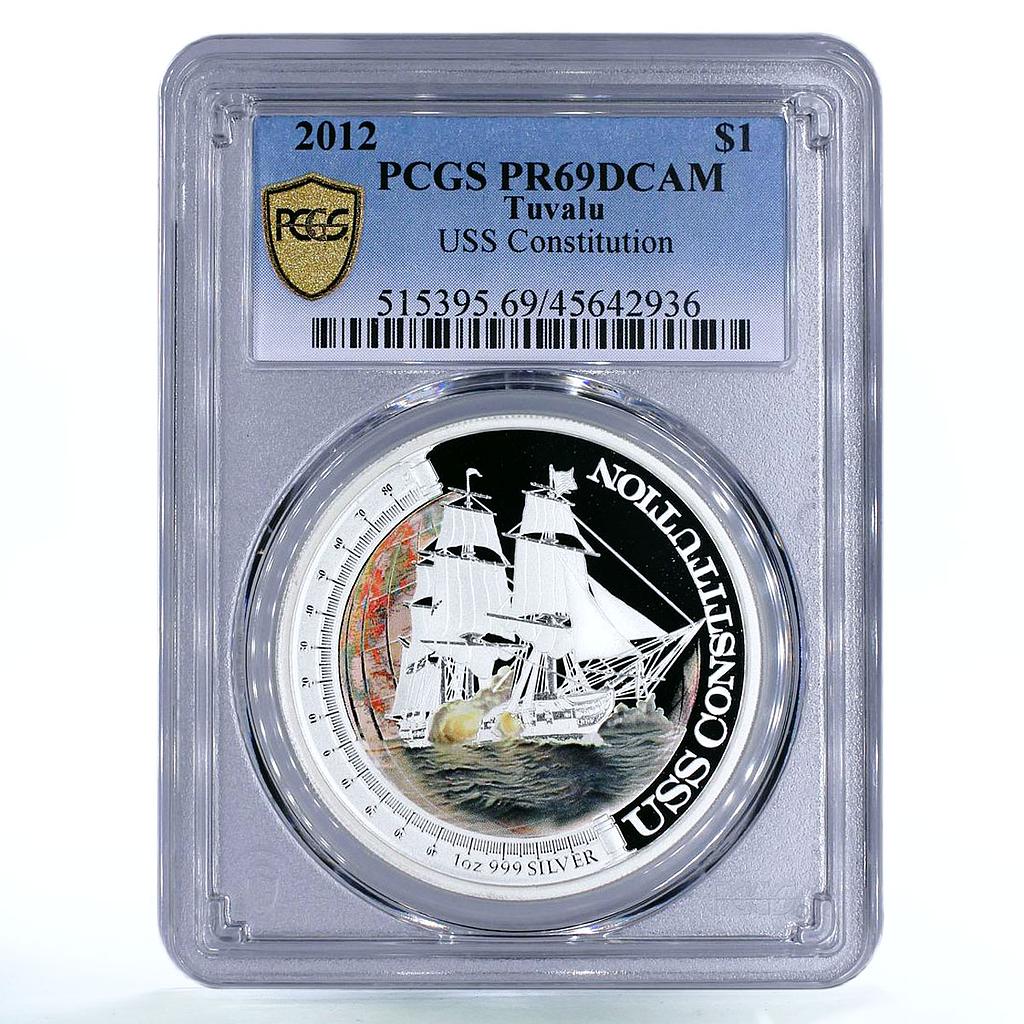 Tuvalu 1 dollar USS Constitution Ship Clipper PR69 PCGS colored silver coin 2012