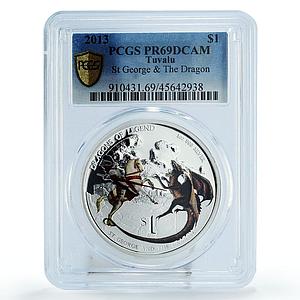 Tuvalu 1 dollar Legends St George The Dragon PR69 PCGS colored silver coin 2013