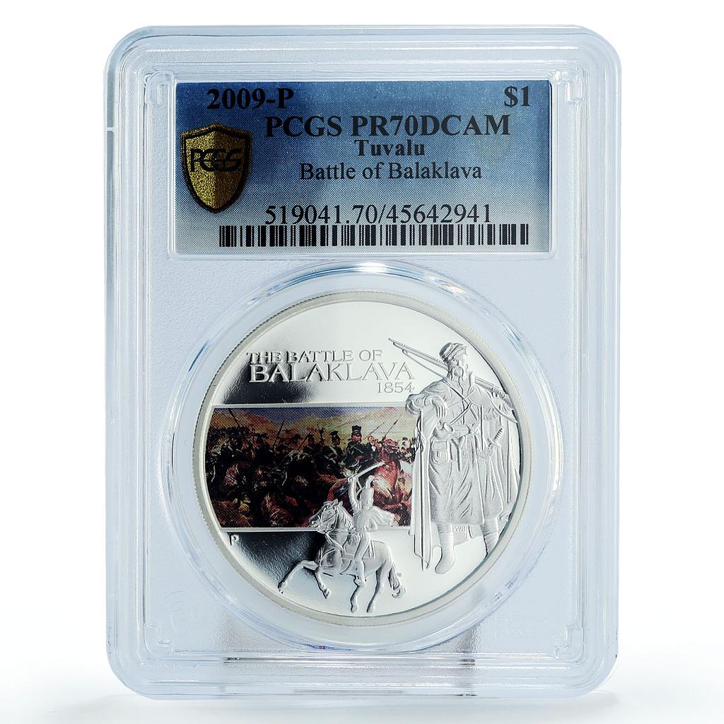 Tuvalu 1 dollar Battle of Balaklava Cossacks PR70 PCGS colored silver coin 2009