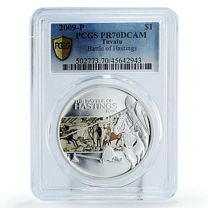 Tuvalu 1 dollar Battle of Hastings Vikings PR70 PCGS colored silver coin 2009