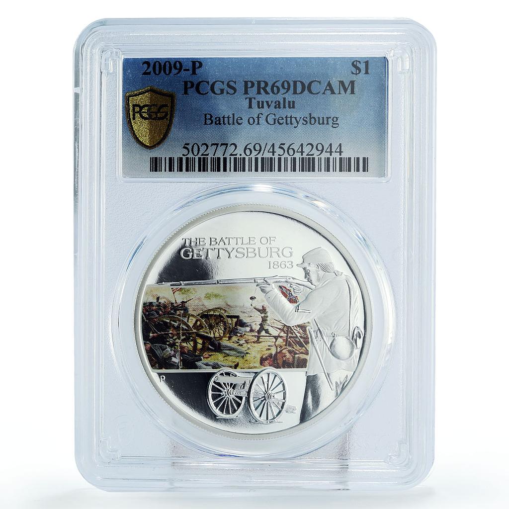 Tuvalu 1 dollar Battle of Gettysburg Soldiers PR69 PCGS colored silver coin 2009