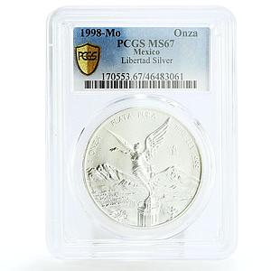 Mexico 1 onza Libertad Angel of Independence MS67 PCGS silver coin 1998