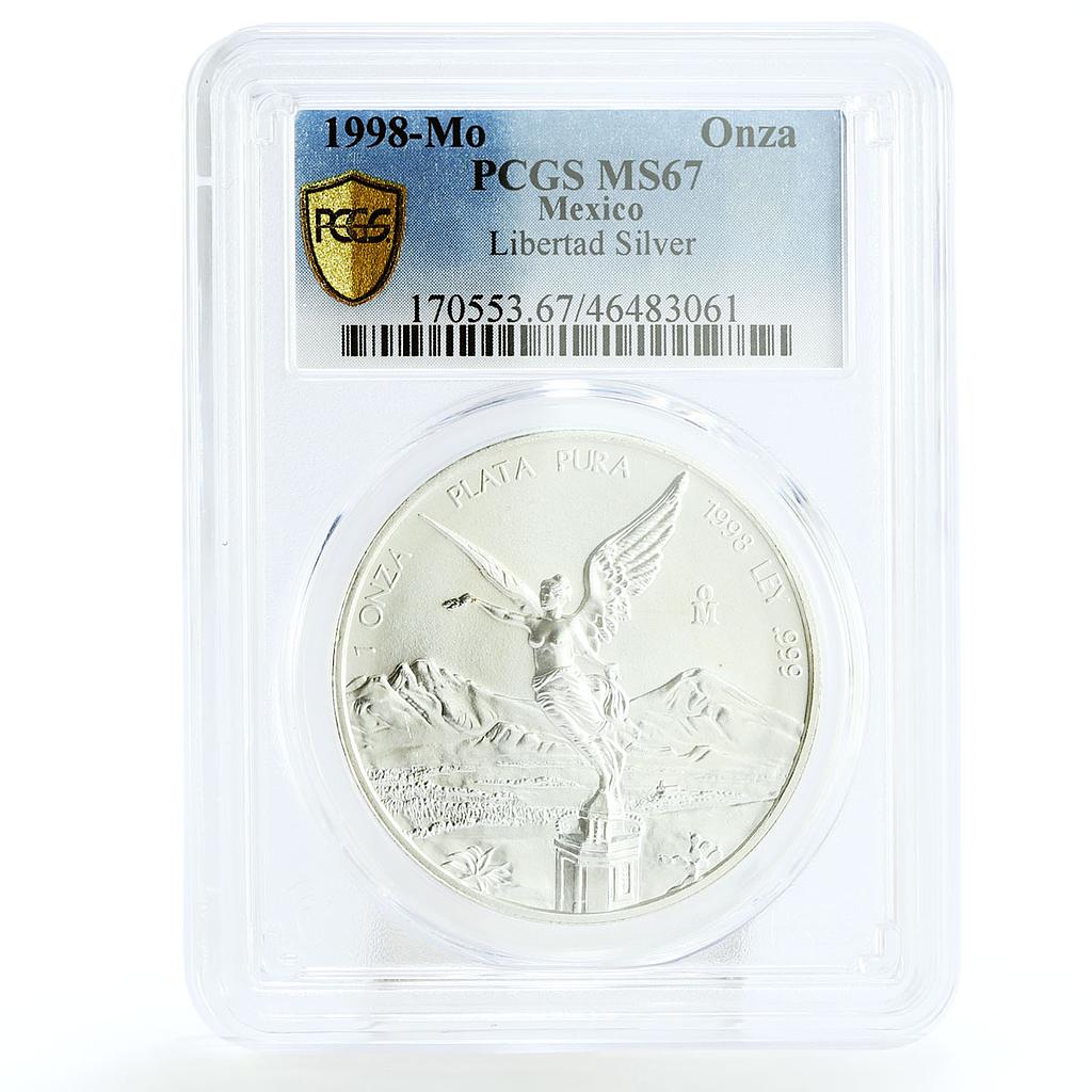 Mexico 1 onza Libertad Angel of Independence MS67 PCGS silver coin 1998