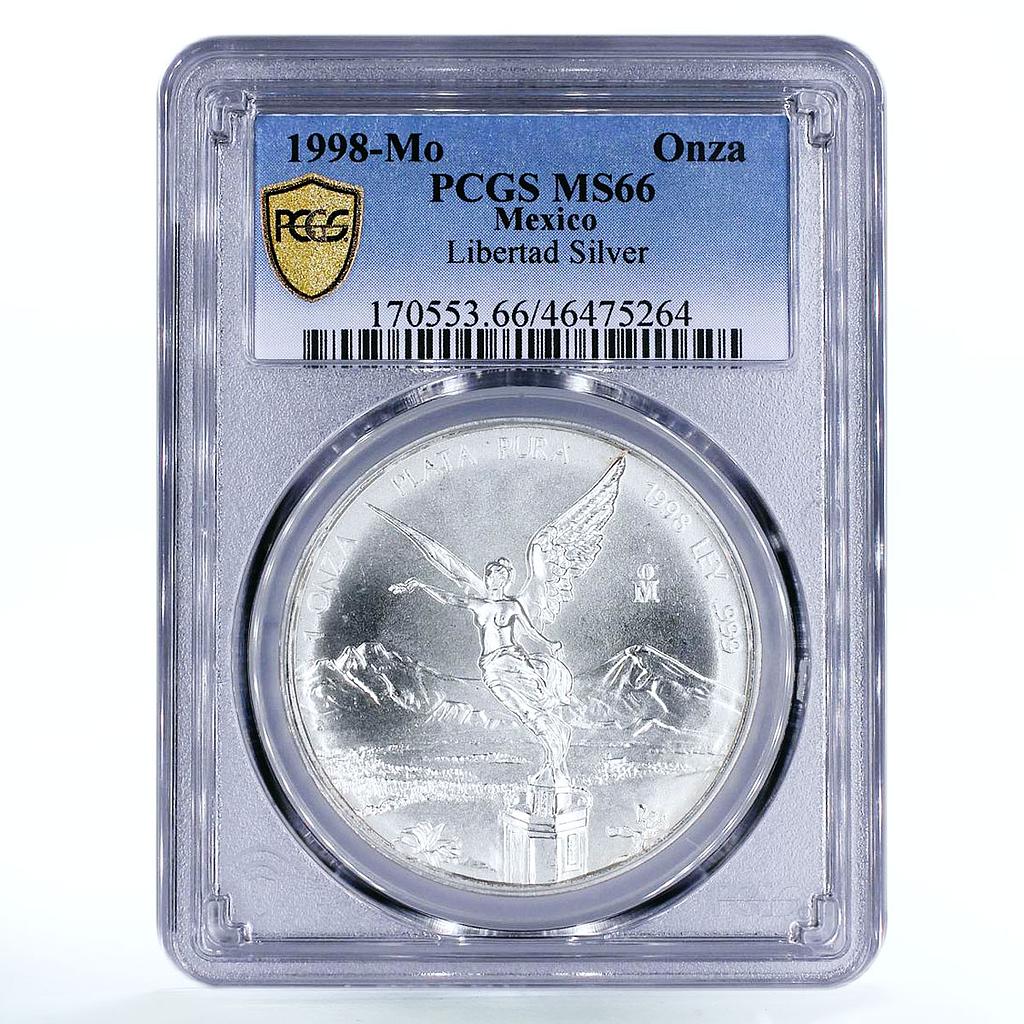 Mexico 1 onza Libertad Angel of Independence MS66 PCGS silver coin 1998