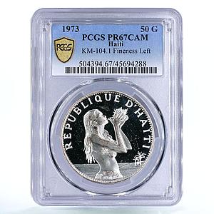 Haiti 50 gourdes The Mermaid Woman PR67 PCGS Fineness Left silver coin 1973