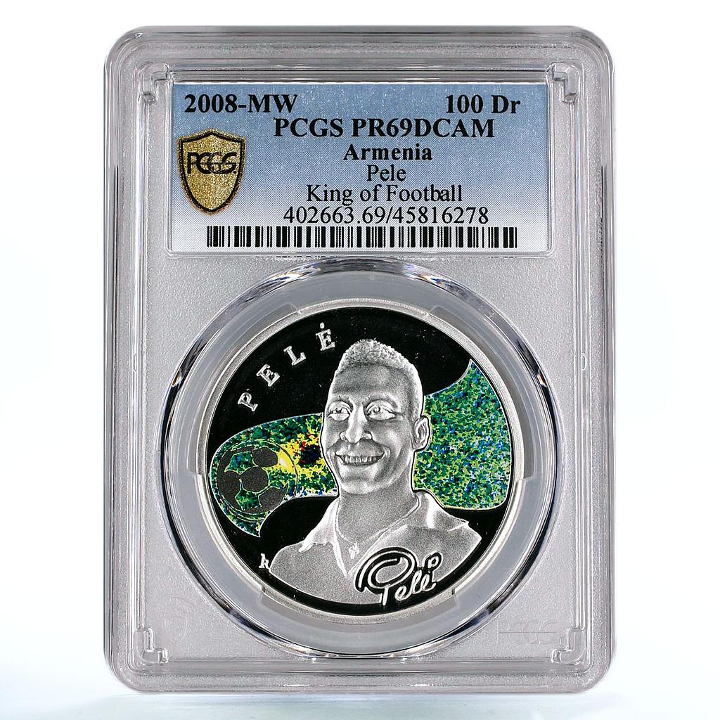 Armenia 100 dram Kings of Football Pele PR69 PCGS silver coin 2008