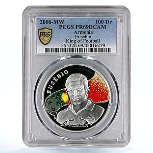 Armenia 100 dram Kings of Football Eusebio PR69 PCGS silver coin 2008