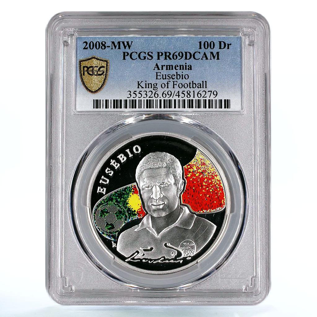 Armenia 100 dram Kings of Football Eusebio PR69 PCGS silver coin 2008