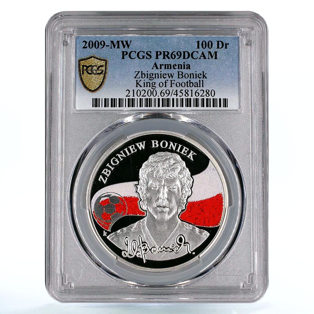 Armenia 100 dram Kings of Football Zbigniew Boniek PR69 PCGS silver coin 2009