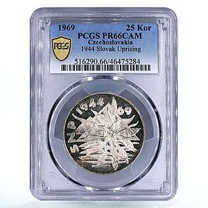 Czechoslovakia 25 korun 25 Years of Slovak Uprising PR66 PCGS silver coin 1969