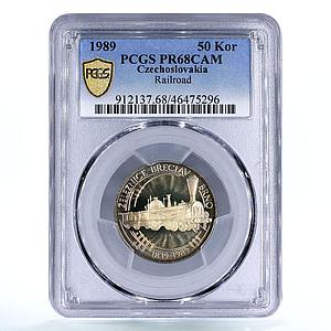 Czechoslovakia 50 korun Breclav Brno Railroad Train PR68 PCGS silver coin 1989