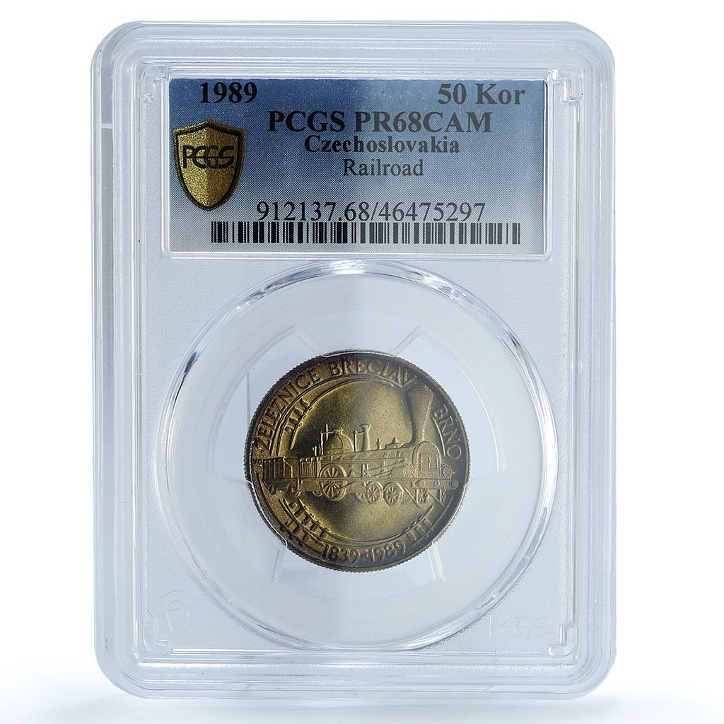 Czechoslovakia 50 korun Breclav Brno Railroad Train PR 68 PCGS silver coin 1989 Czechoslovakia 50 korun Breclav Brno Railroad Train PR 68 PCGS silver coin 1989