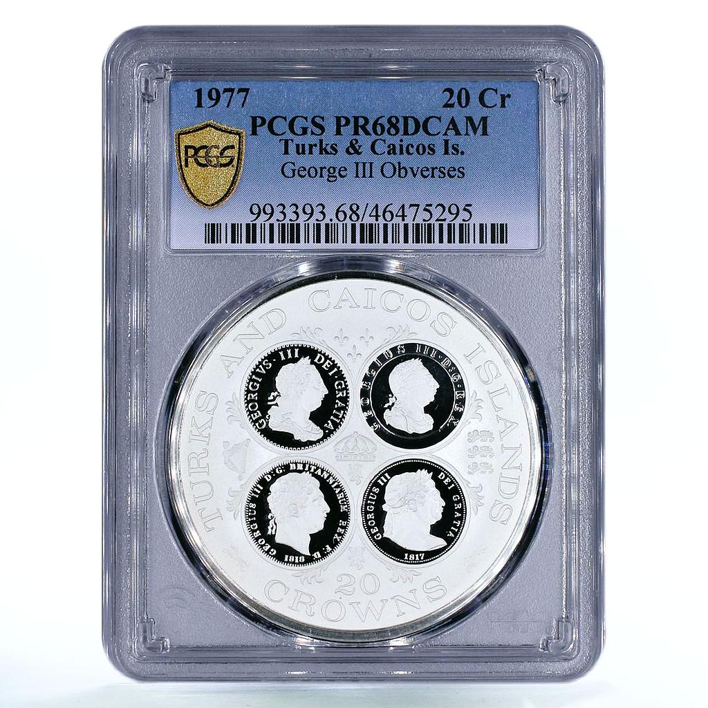Turks and Caicos Islands 20 crowns George III PR68 PCGS silver coin 1977