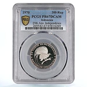 Indonesia 200 rupiah Independence Great Bird PR67 PCGS silver coin 1970
