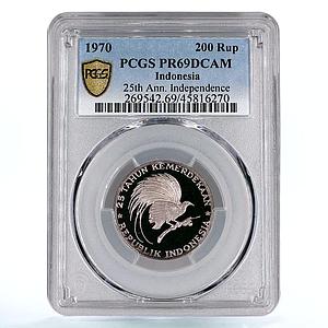 Indonesia 200 rupiah Independence Great Bird PR69 PCGS silver coin 1970