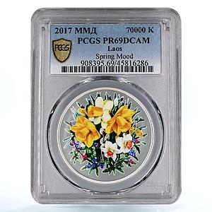 Laos 70000 kip Spring Mood Flowers Butterflies PR69 PCGS silver coin 2017