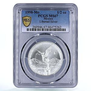 Mexico 1/2 onza Libertad Angel of Independence MS67 PCGS silver coin 1998