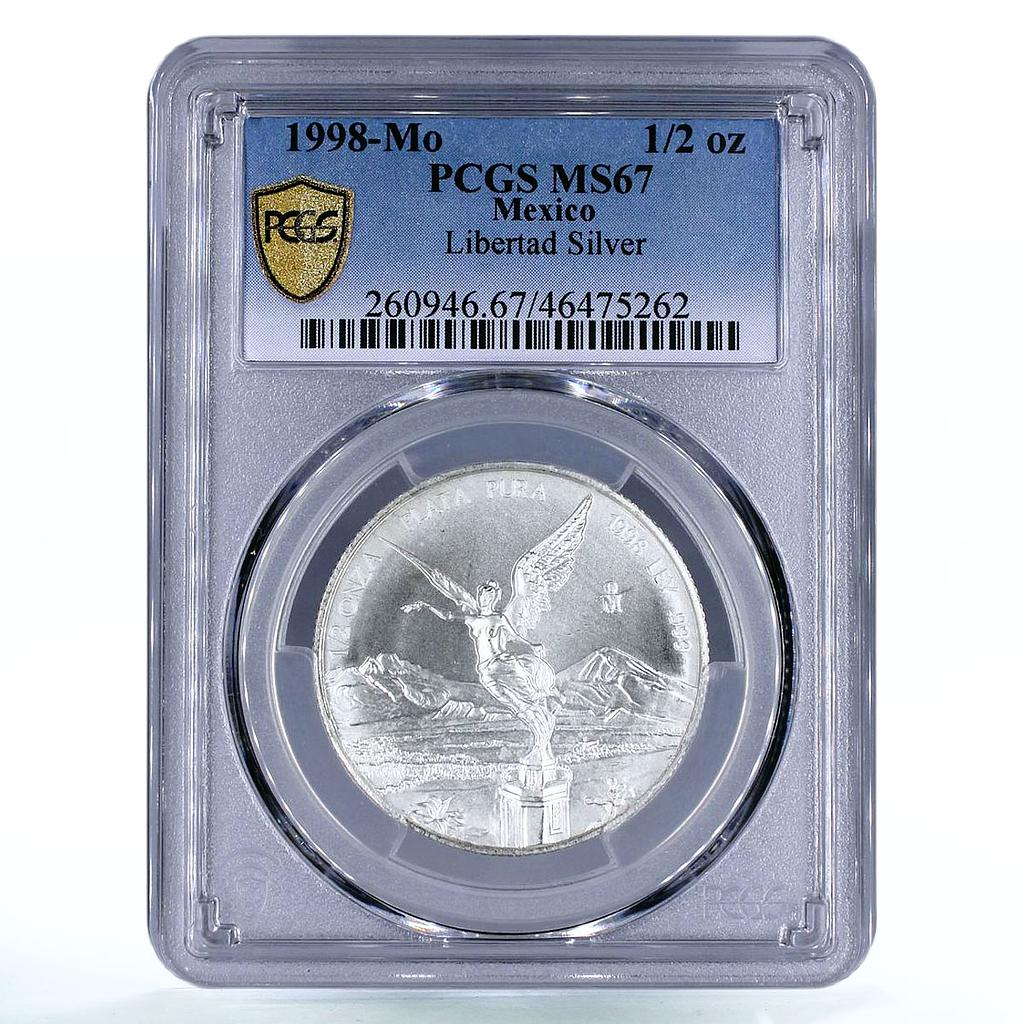 Mexico 1/2 onza Libertad Angel of Independence MS67 PCGS silver coin 1998