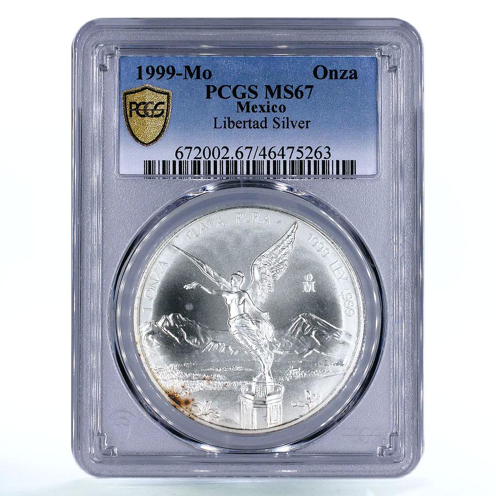 Mexico 1 onza Libertad Angel of Independence MS67 PCGS silver coin 1999