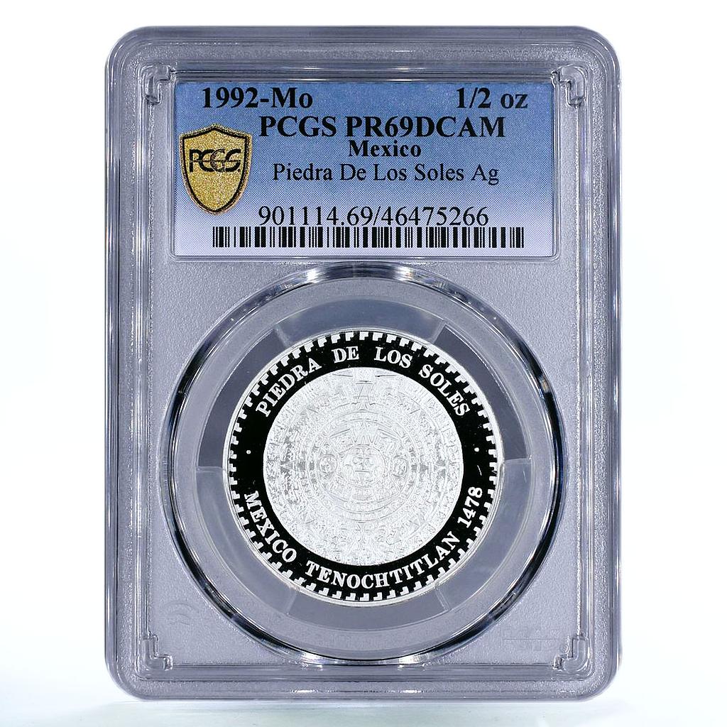 Mexico 1/2 onza Piedra de Los Soles Aztec Sun Stone PR69 PCGS silver coin 1992