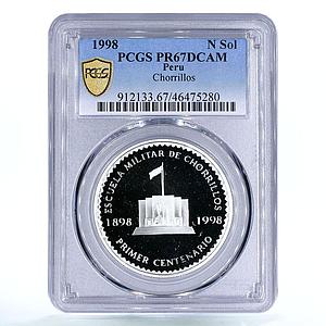 Peru 1 sol Chorrillos Military School Building Statue PR67 PCGS silver coin 1998