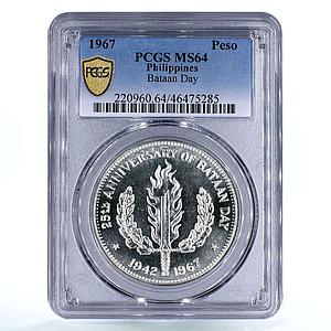 Philippines 1 peso 25th Anniversary of Bataan Day MS64 PCGS silver coin 1967